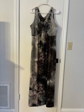 One World Sleeveless Tie-Dye Maxi Dress with Large Floral Design